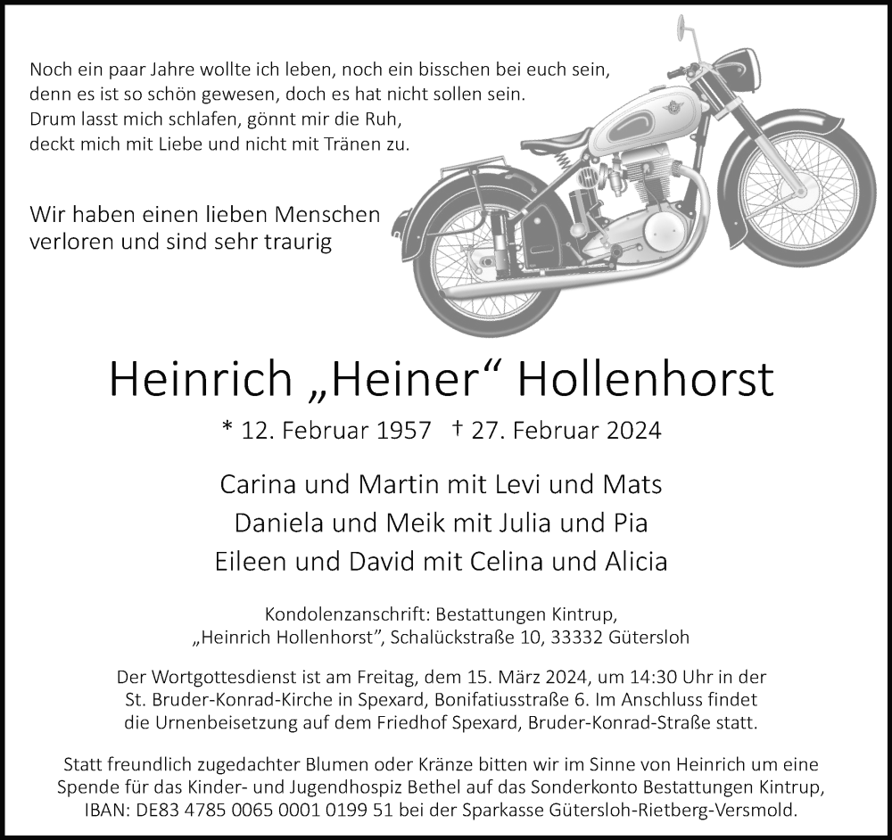  Traueranzeige für Heinrich Hollenhorst vom 05.03.2024 aus Neue Westfälische