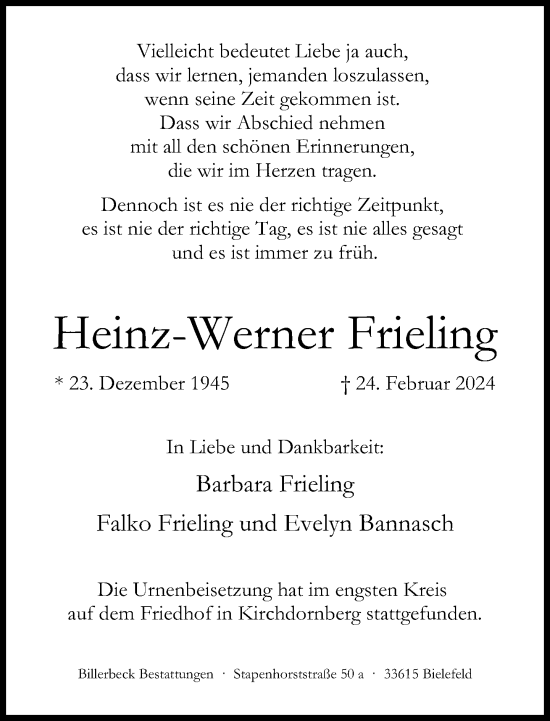 Traueranzeige von Heinz-Werner Frieling von Neue Westfälische