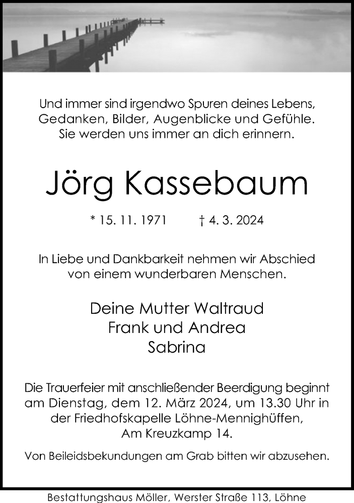  Traueranzeige für Jörg Kassebaum vom 09.03.2024 aus Neue Westfälische