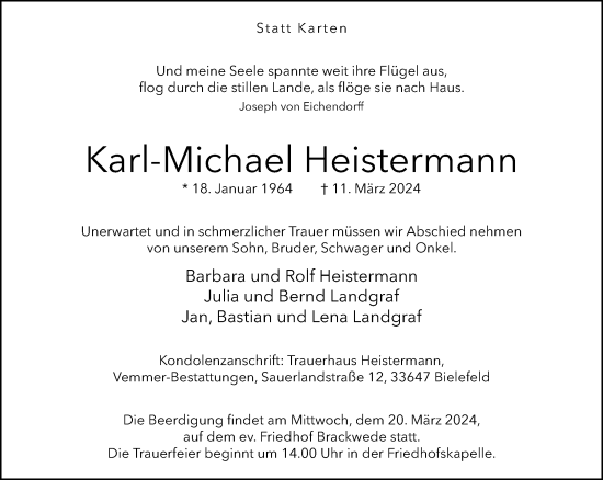 Traueranzeige von Karl-Michael Heistermann