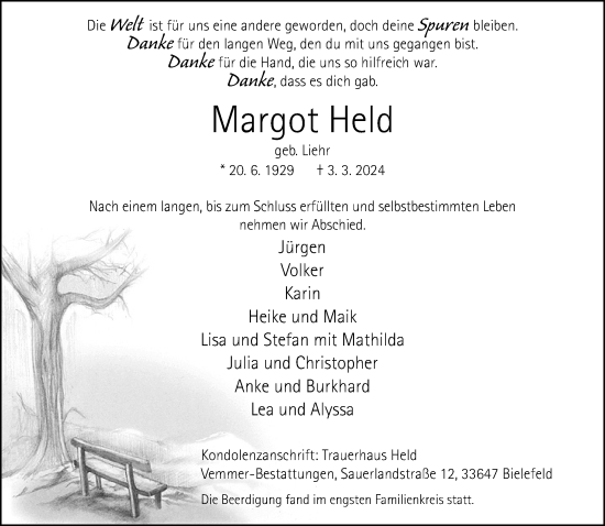 Traueranzeige von Margot Held von Neue Westfälische
