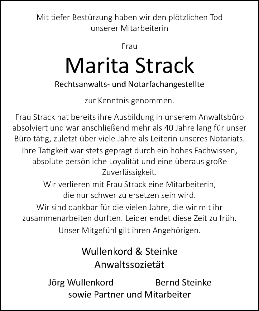  Traueranzeige für Marita Strack vom 29.03.2024 aus Neue Westfälische