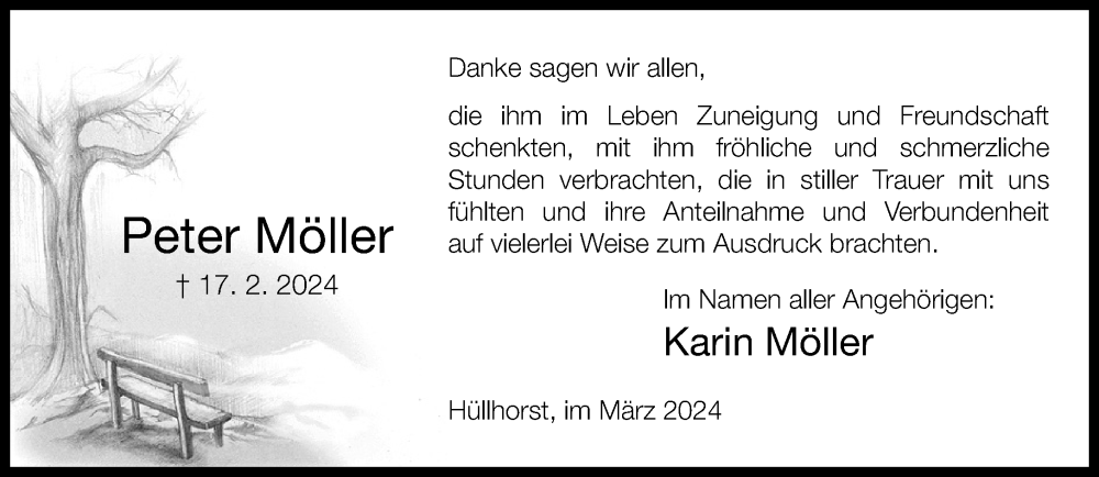  Traueranzeige für Peter Möller vom 09.03.2024 aus Neue Westfälische