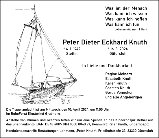 Traueranzeige von Peter Dieter Eckhard Knuth von Neue Westfälische
