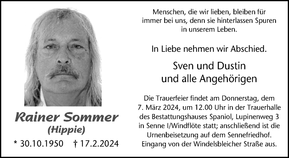  Traueranzeige für Rainer Sommer vom 02.03.2024 aus Neue Westfälische