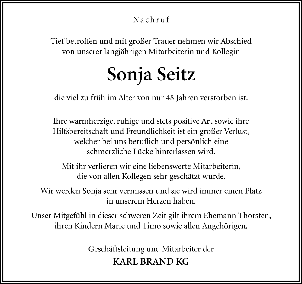  Traueranzeige für Sonja Seitz vom 23.03.2024 aus Neue Westfälische