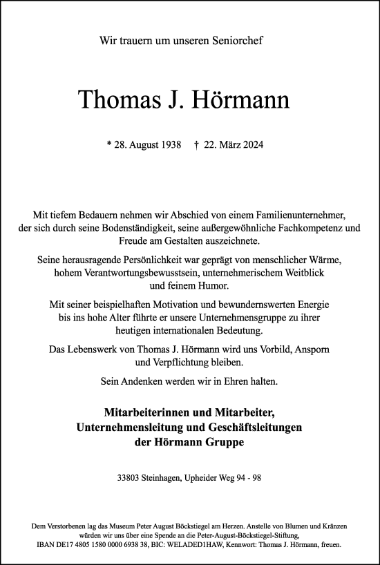 Traueranzeige von Thomas Hörmann von Neue Westfälische