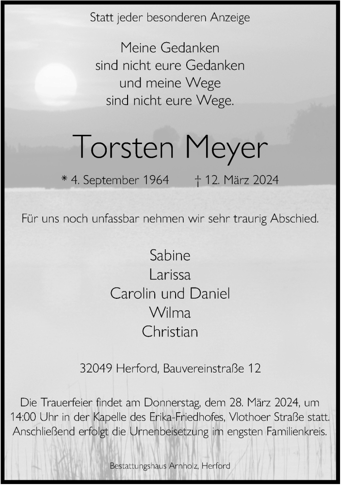  Traueranzeige für Torsten Meyer vom 16.03.2024 aus Neue Westfälische
