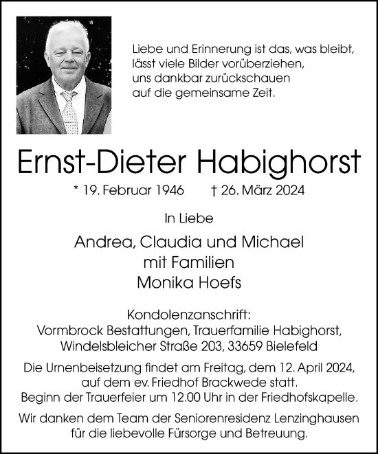 Traueranzeige von Ernst-Dieter Habighorst von Neue Westfälische
