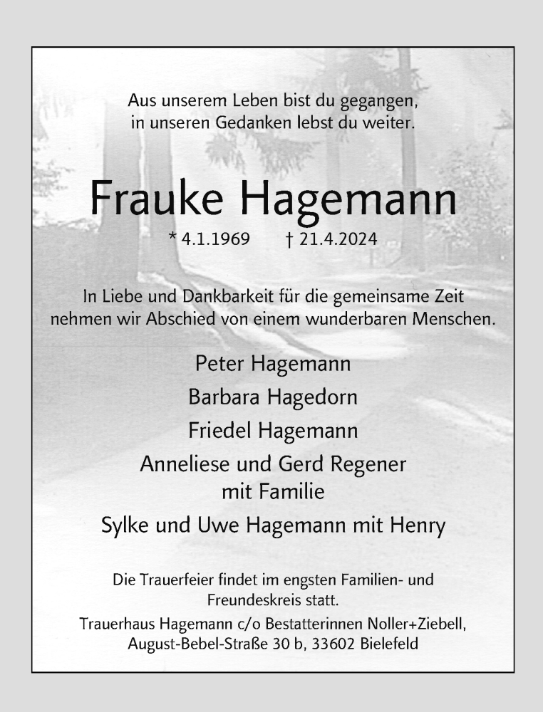  Traueranzeige für Frauke Hagemann vom 27.04.2024 aus Neue Westfälische