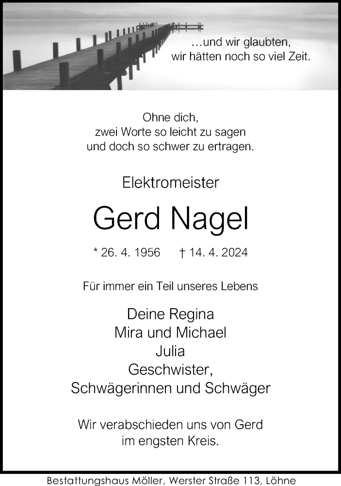 Traueranzeige für Gerd Nagel vom 20.04.2024 aus Neue Westfälische