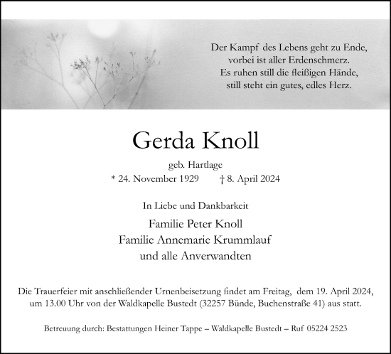 Traueranzeige von Gerda Knoll von Neue Westfälische