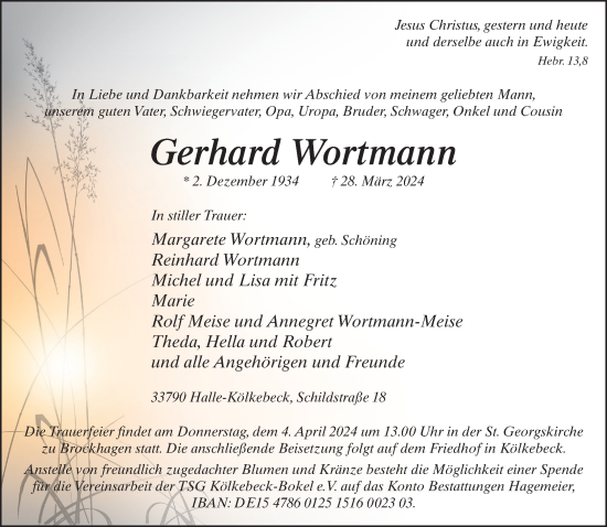 Traueranzeige von Gerhard Wortmann von Neue Westfälische
