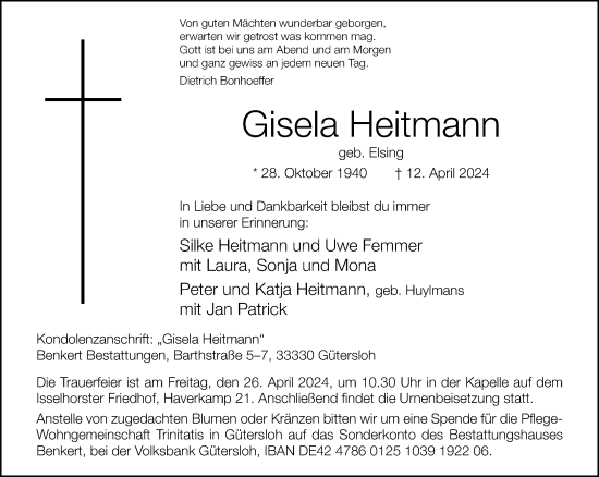 Traueranzeige von Gisela Heitmann von Neue Westfälische