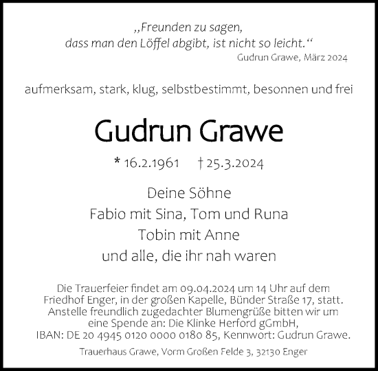 Traueranzeige von Gudrun Grawe von Neue Westfälische