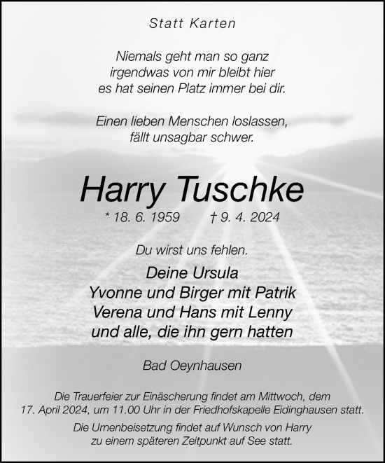 Traueranzeige von Harry Tuschke
