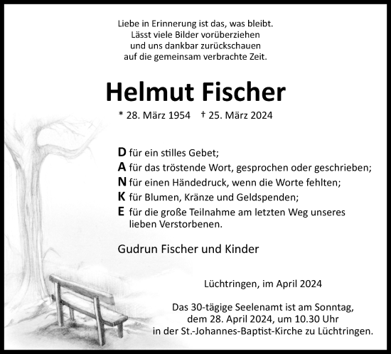Traueranzeige von Helmut Fischer von Neue Westfälische