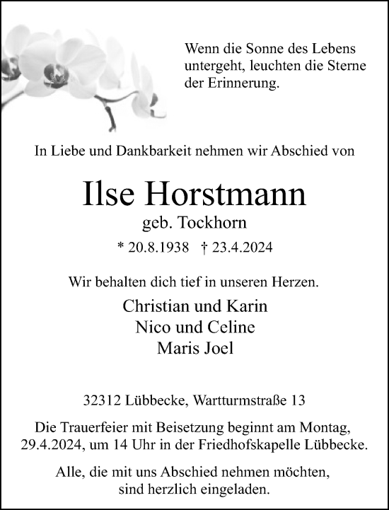 Traueranzeige von Ilse Horstmann von Neue Westfälische