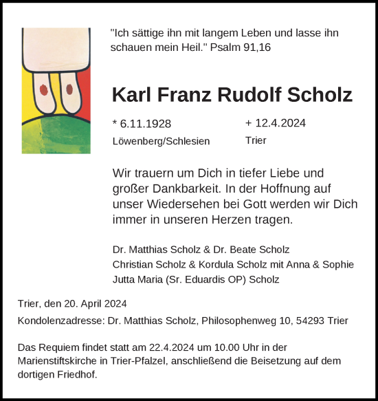 Traueranzeige von Karl Franz Rudolf Scholz von Neue Westfälische