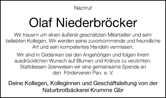 Traueranzeige von Olaf Niederbröcker von Neue Westfälische
