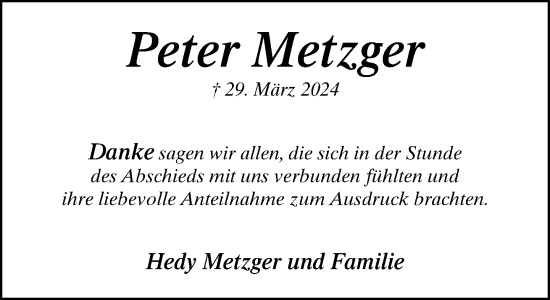 Traueranzeige von Peter Metzger von Neue Westfälische