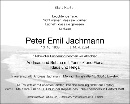 Traueranzeige von Peter Emil Jachmann von Neue Westfälische