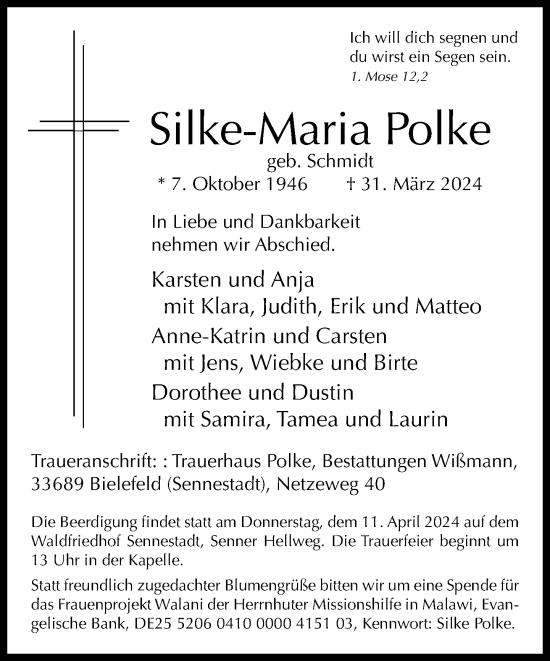 Traueranzeige von Silke-Maria Polke von Neue Westfälische