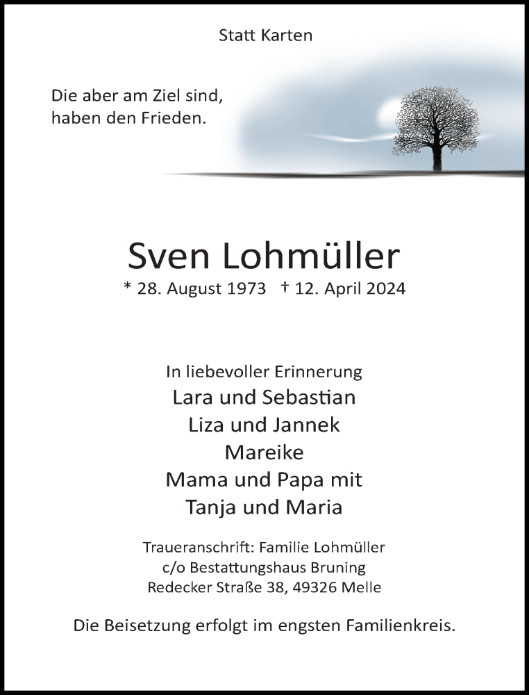  Traueranzeige für Sven Lohmüller vom 20.04.2024 aus Neue Westfälische