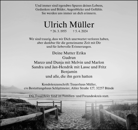 Traueranzeige von Ulrich Müller von Neue Westfälische