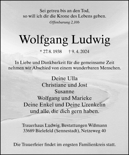 Traueranzeige von Wolfgang Ludwig von Neue Westfälische