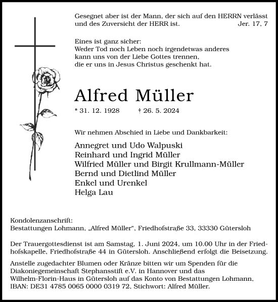 Traueranzeige von Alfred Müller von Neue Westfälische