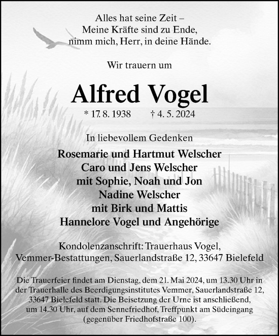 Traueranzeige von Alfred Vogel von Neue Westfälische