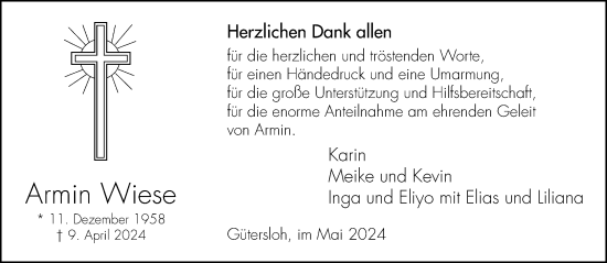 Traueranzeige von Armin Wiese von Neue Westfälische