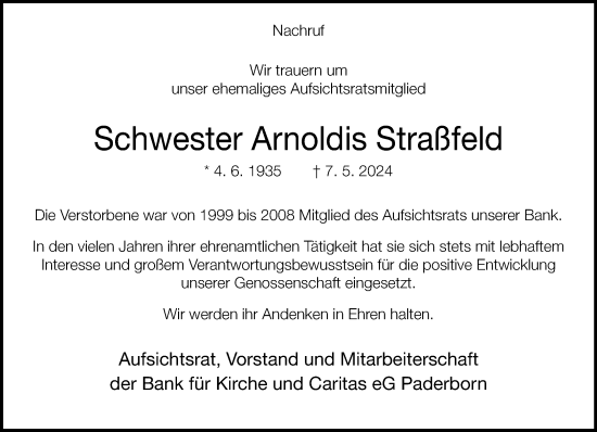 Traueranzeige von Arnoldis Straßfeld von Neue Westfälische