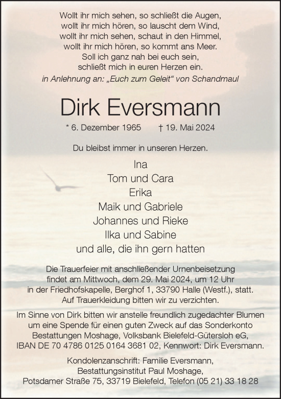 Traueranzeige von Dirk Eversmann von Neue Westfälische