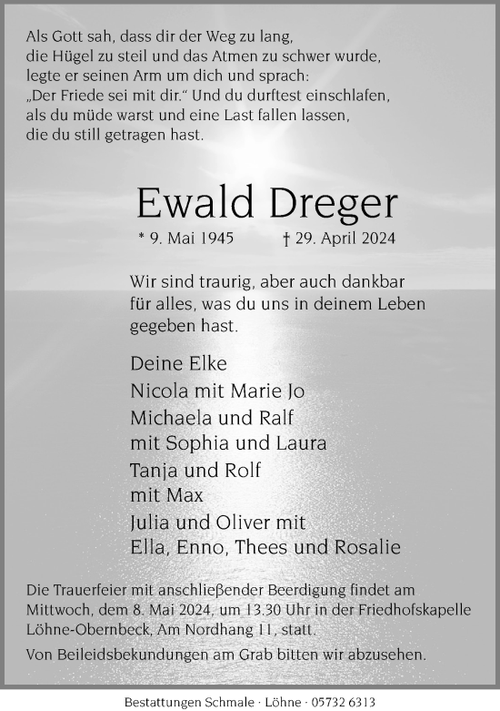 Traueranzeige von Ewald Dreger von Neue Westfälische