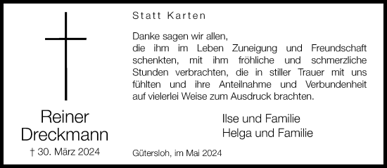 Traueranzeige von Reiner Dreckmann von Neue Westfälische