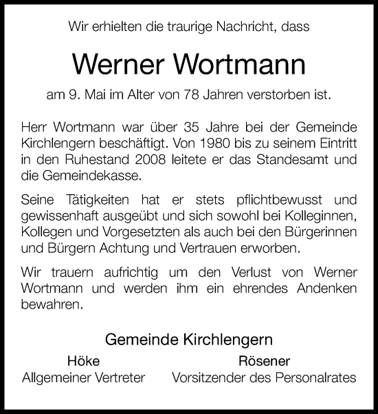 Traueranzeige von Werner Wortmann von Neue Westfälische