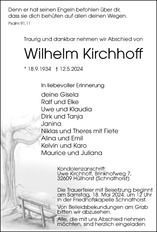 Traueranzeige von Wilhelm Kirchhoff von Neue Westfälische