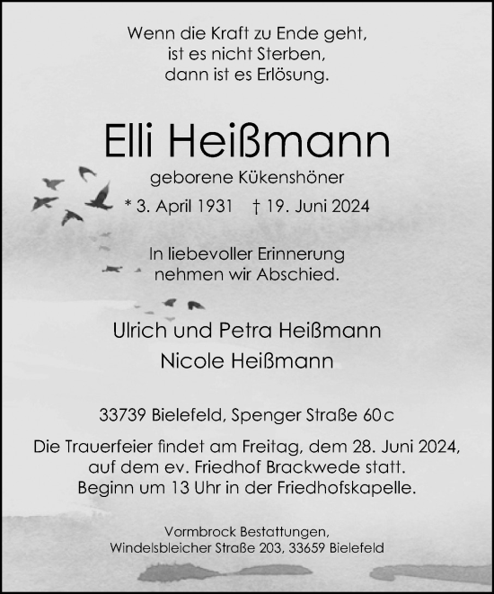 Traueranzeige von Elli Heißmann von Neue Westfälische