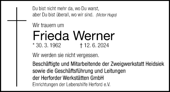 Traueranzeige von Frieda Werner von Neue Westfälische