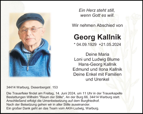 Traueranzeige von Georg Kallnik von Neue Westfälische