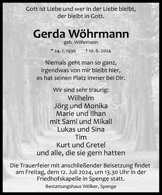 Traueranzeige von Gerda Wöhrmann von Neue Westfälische