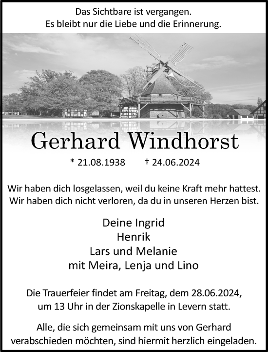 Traueranzeige von Gerhard Windhorst von Neue Westfälische