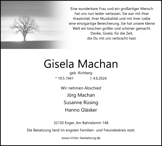 Traueranzeige von Gisela Machan von Neue Westfälische