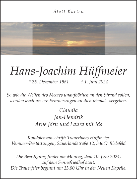 Traueranzeige von Hans-Joachim Hüffmeier von Neue Westfälische