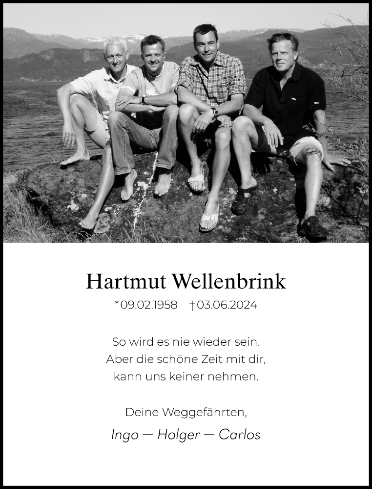  Traueranzeige für Hartmut Wellenbrink vom 15.06.2024 aus Neue Westfälische