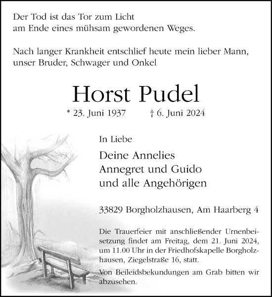 Traueranzeige von Horst Pudel von Neue Westfälische