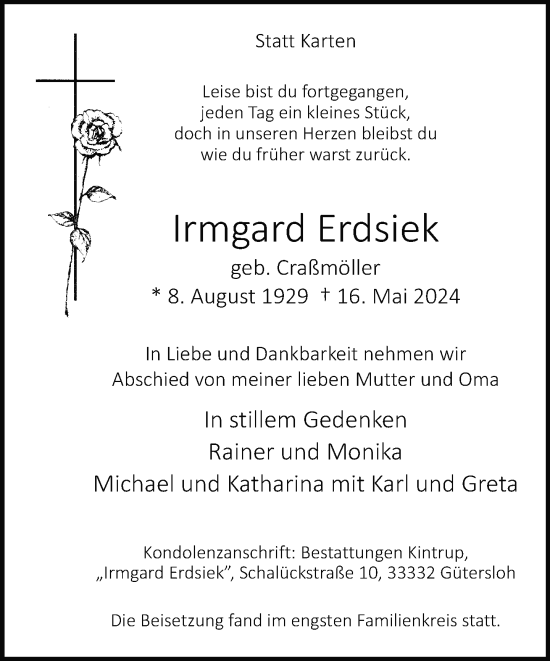 Traueranzeige von Irmgard Erdsiek von Neue Westfälische