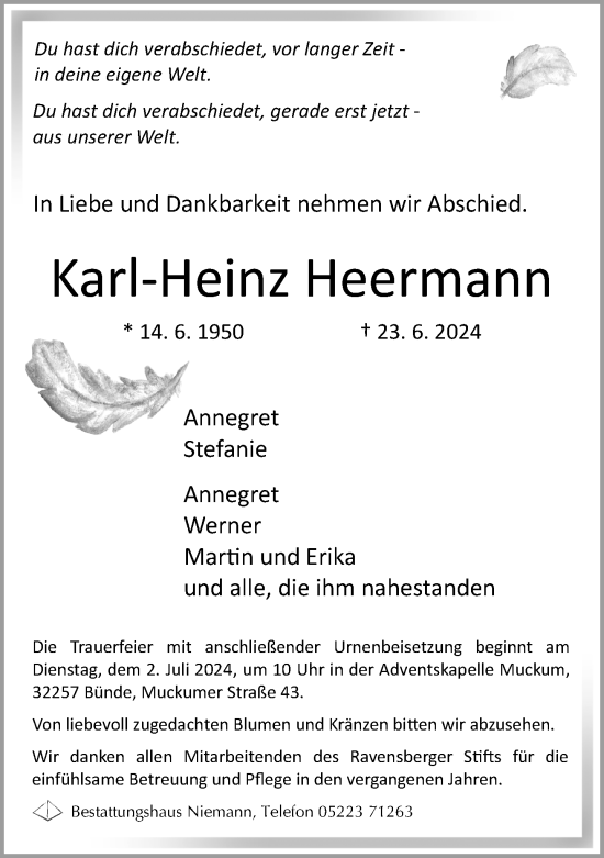 Traueranzeige von Karl-Heinz Heermann von Neue Westfälische